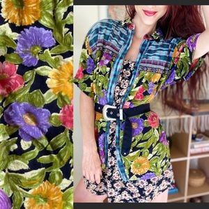 Vintage Floral & Mixed Pattern Button Down Shirt W/ Collar